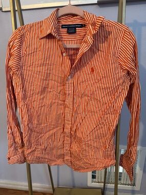 Polo by Ralph Lauren Orange & White Striped Cotton Button-Down